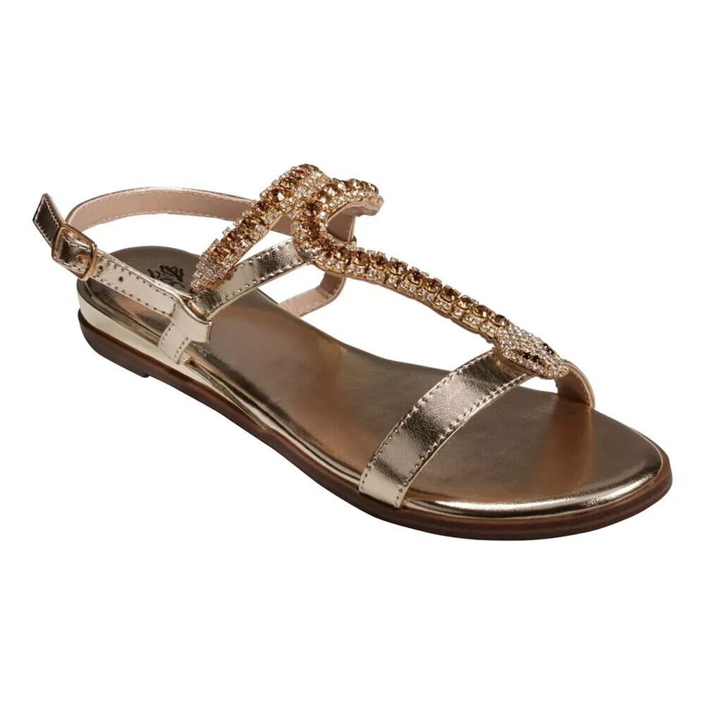 GC Shoes Women's Lidia Metallic Embellished T-Strap Sandals, Gold Size 7.5M